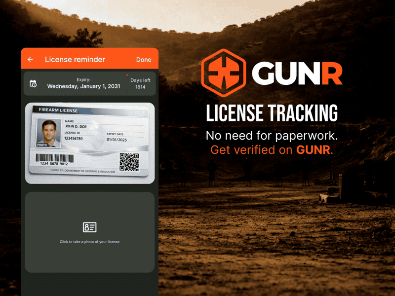 GUNR license tracking with firearm license photo and expiry reminder